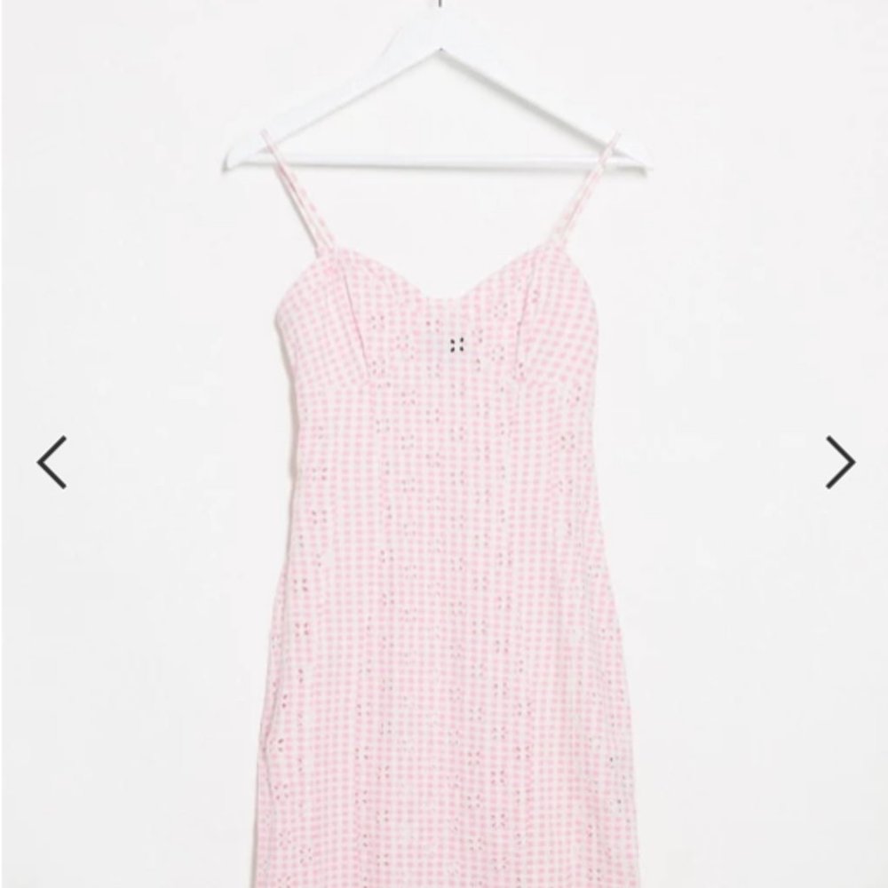 ASOS DESIGN gingham broderie mini dress in pink